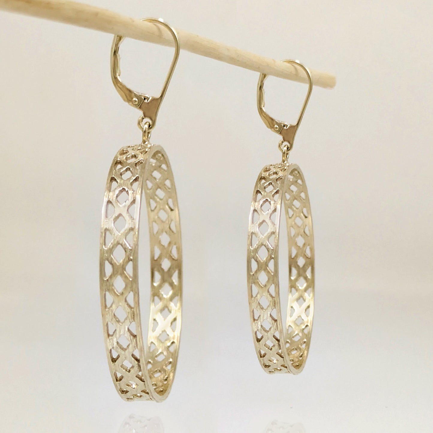Open Hoop Drop Earrings with Lattice Cutout Detail