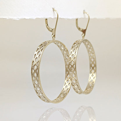 Open Hoop Drop Earrings with Lattice Cutout Detail
