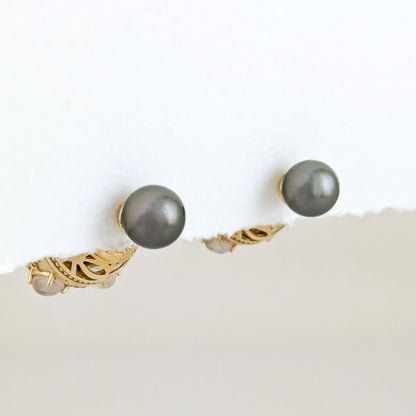 Moonstone & Black Pearl Statement Earrings – Fleur-de-Lis Openwork Design