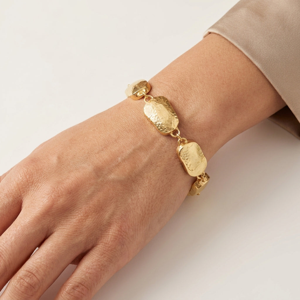 Hammered Organic Link Bracelet Adjustable