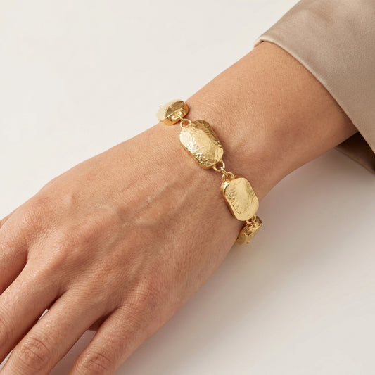 Hammered Organic Link Bracelet Adjustable
