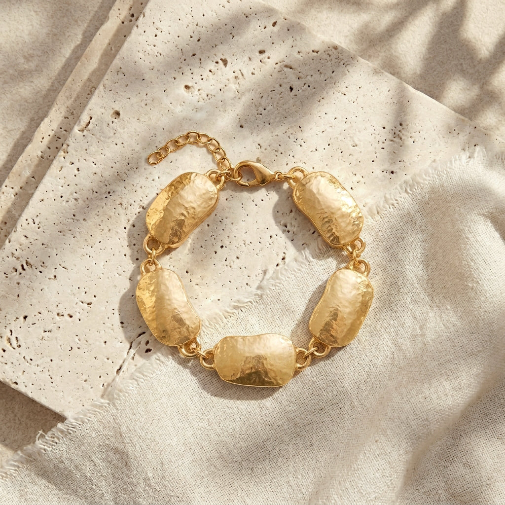 Hammered Organic Link Bracelet Adjustable