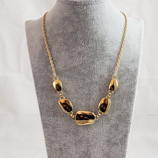 18k Gold Plated Bronze High Polish Statement Pebble Necklace
