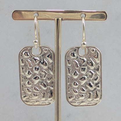Textured Rectangle Drop Earrings with Hammered Finish - TurkishBling
