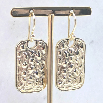 Textured Rectangle Drop Earrings with Hammered Finish - TurkishBling