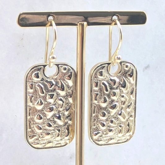 Gold Over Bronze Textured Rectangle Earring