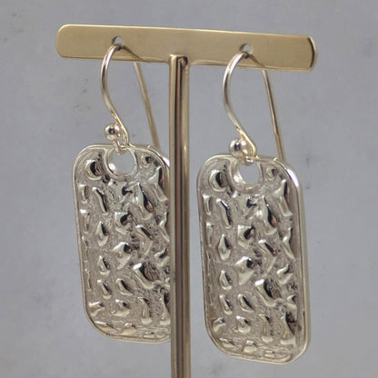 Textured Rectangle Drop Earrings with Hammered Finish - TurkishBling