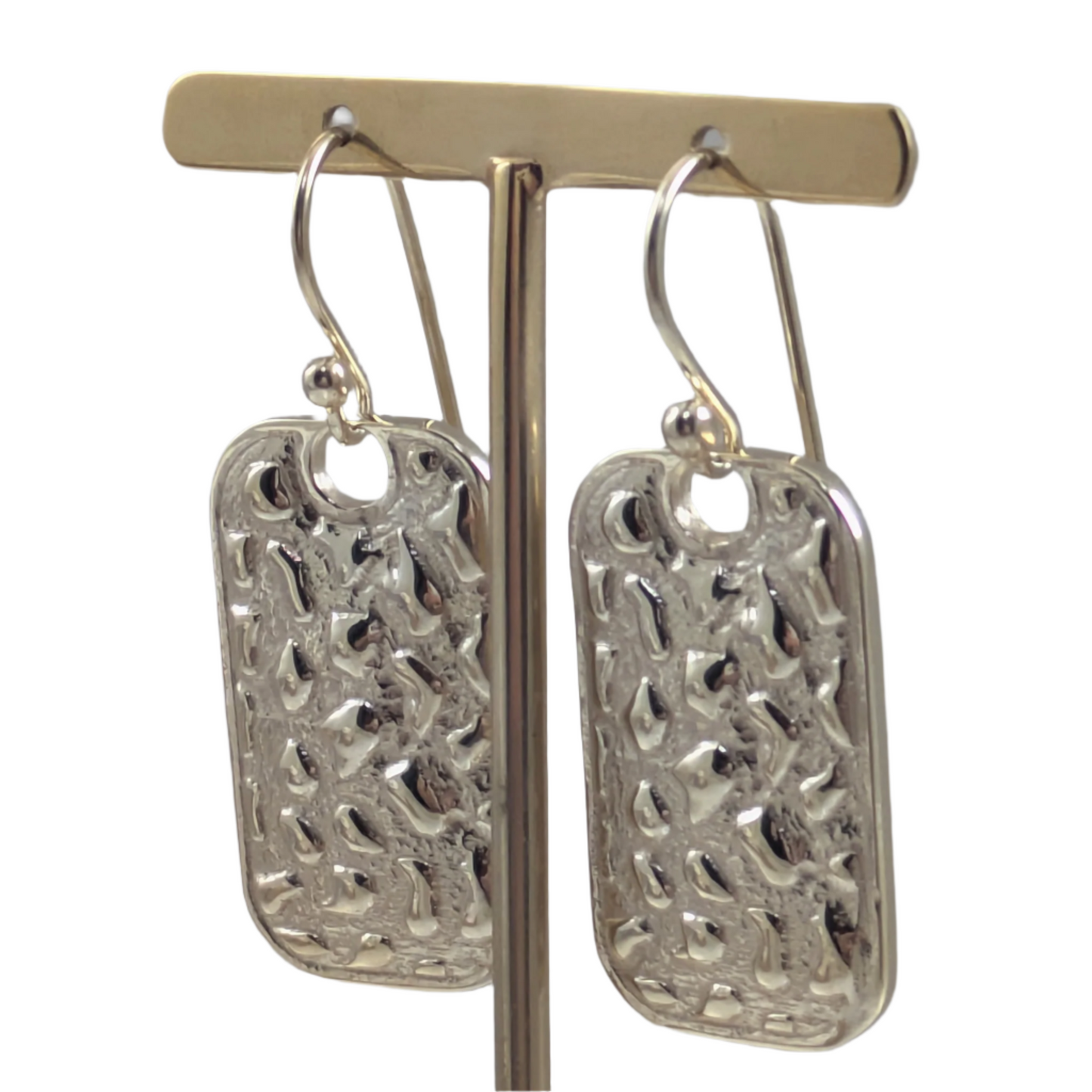 Textured Rectangle Drop Earrings with Hammered Finish