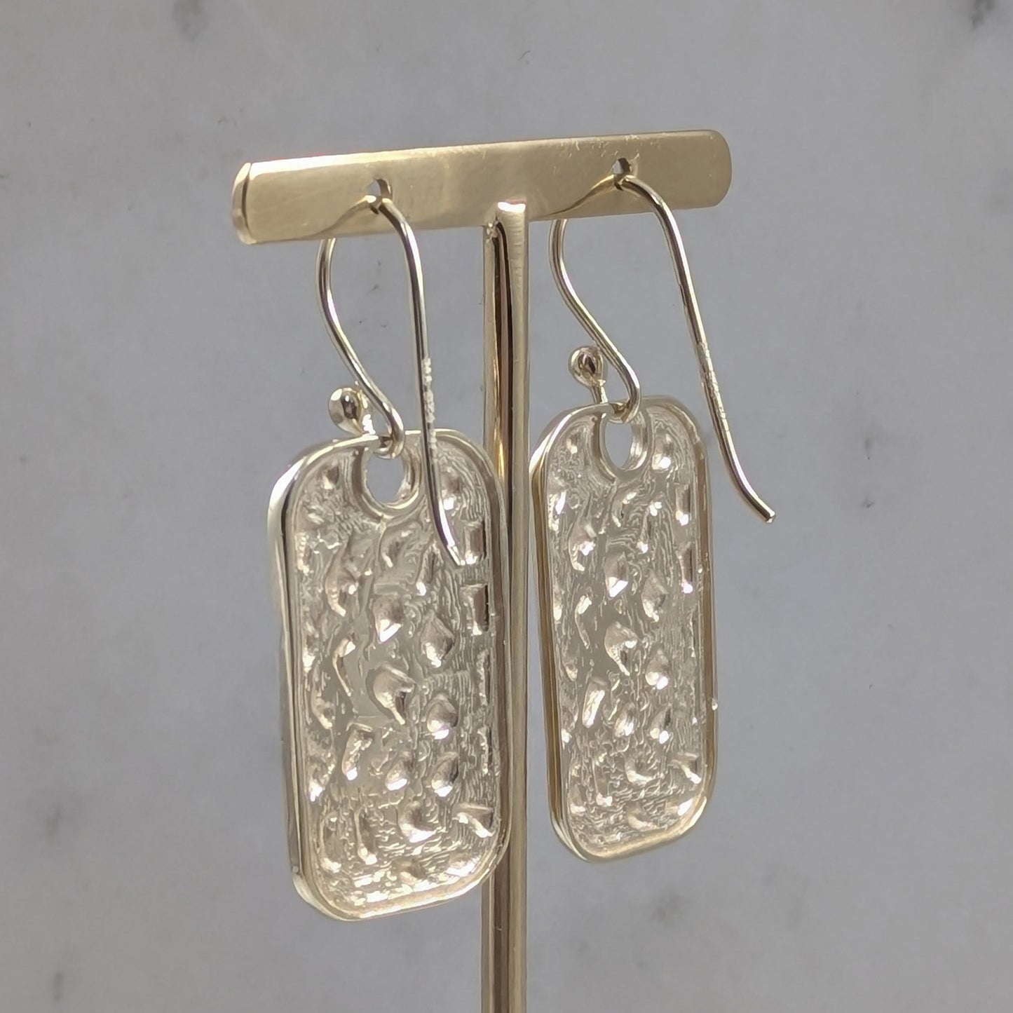 Gold Over Bronze Textured Rectangle Earring