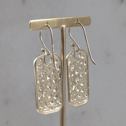 Textured Rectangle Drop Earrings with Hammered Finish - TurkishBling