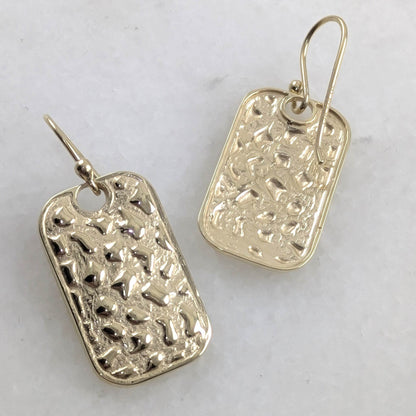 Textured Rectangle Drop Earrings with Hammered Finish - TurkishBling