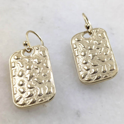 Textured Rectangle Drop Earrings with Hammered Finish - TurkishBling
