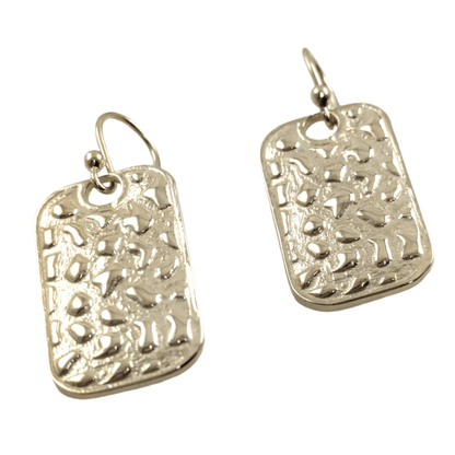 Textured Rectangle Drop Earrings with Hammered Finish - TurkishBling