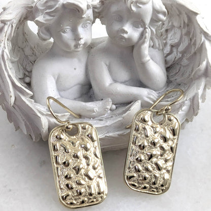 Textured Rectangle Drop Earrings with Hammered Finish - TurkishBling