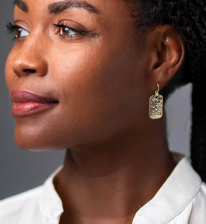 Textured Rectangle Drop Earrings with Hammered Finish - TurkishBling