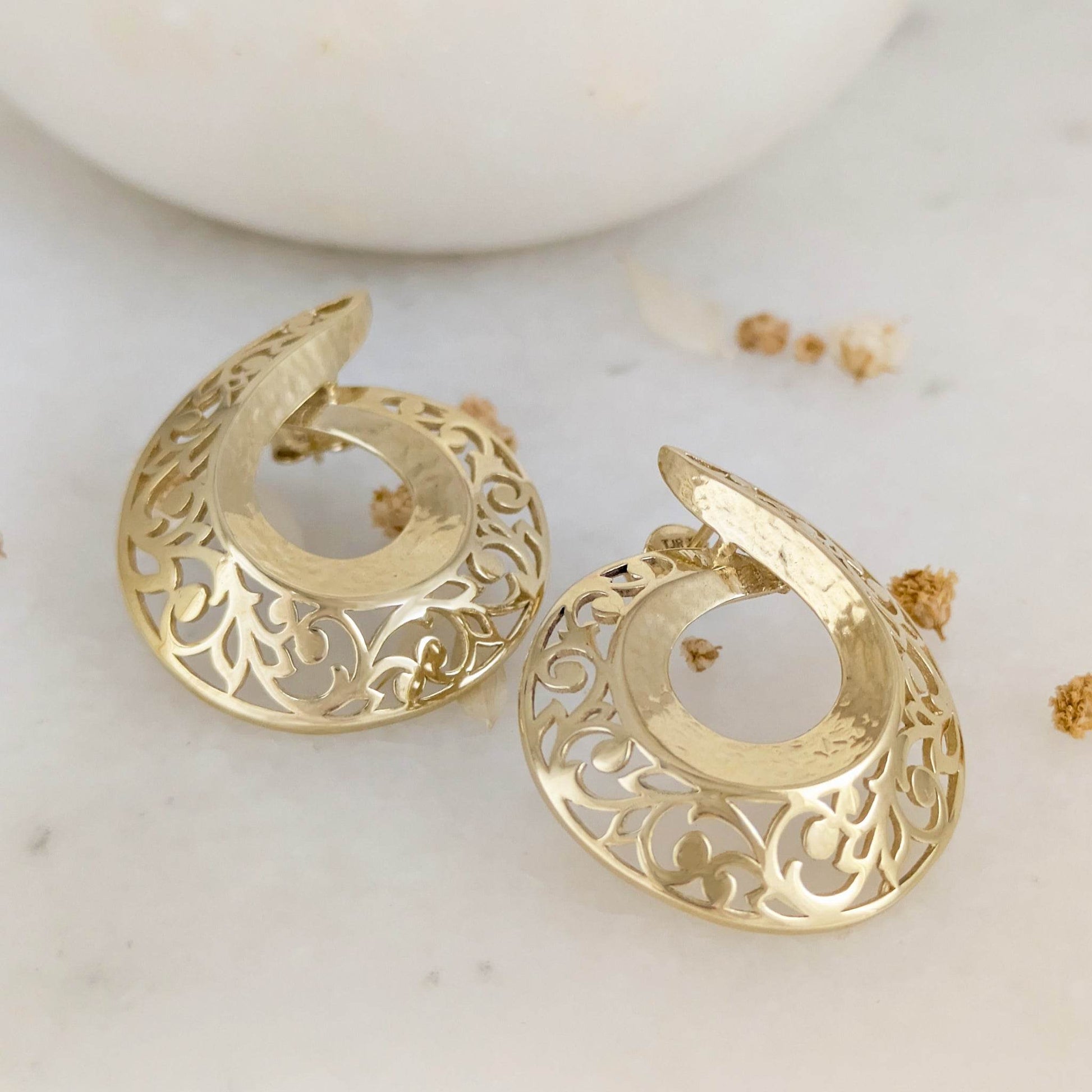 Filigree Swirl Hoop Earrings with Openwork Design - TurkishBling