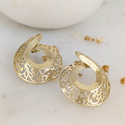 Filigree Swirl Hoop Earrings with Openwork Design - TurkishBling