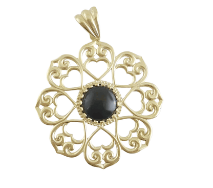 Elegant Gold Heart Filigree Pendant with Black Onyx – Handcrafted Artisan Necklace - TurkishBling