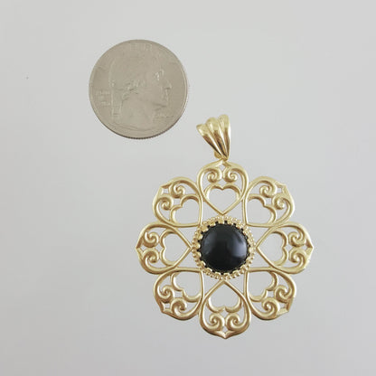 Elegant Gold Heart Filigree Pendant with Black Onyx – Handcrafted Artisan Necklace - TurkishBling