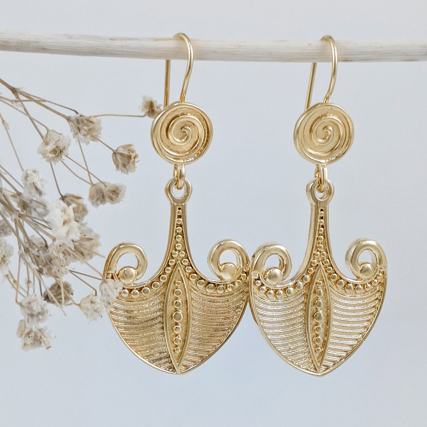 Scrollwork Drop Earrings with Spiral Accent
