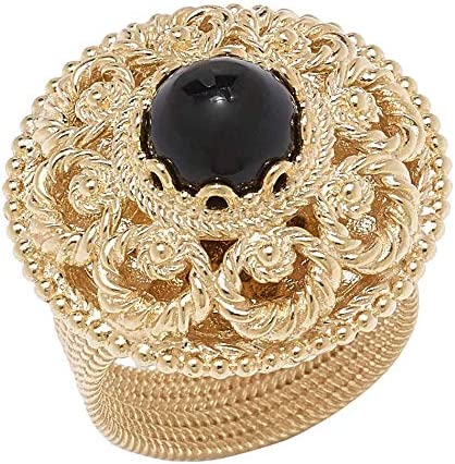 Vintage Gold Over Bronze Dome Ring with Filigree and Gemstone