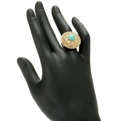 Vintage Gold Over Bronze Dome Ring with Filigree and Gemstone - TurkishBling