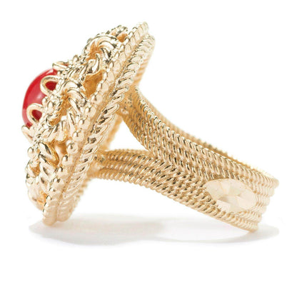 Vintage Gold Over Bronze Dome Ring with Filigree and Gemstone - TurkishBling