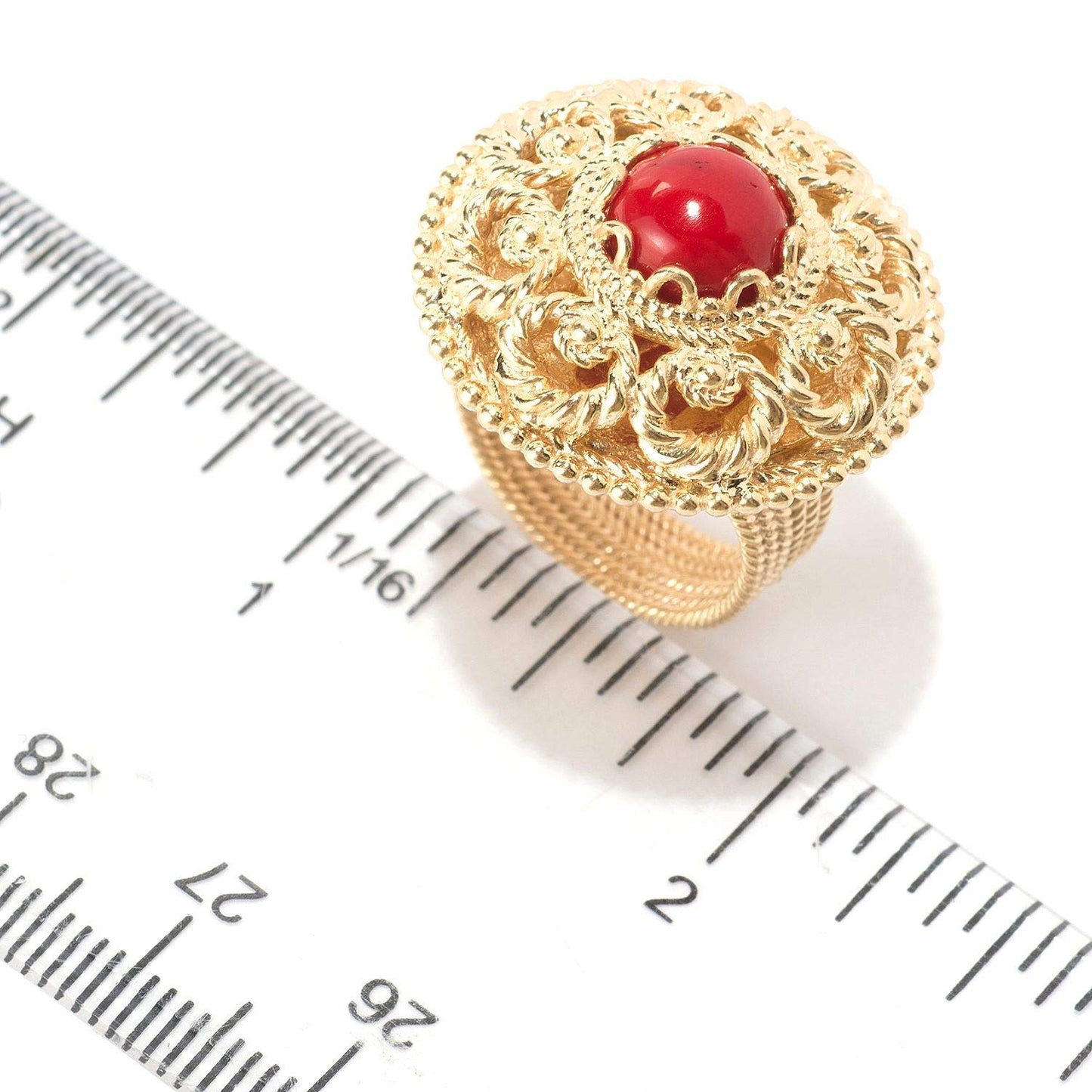 Vintage Gold Over Bronze Dome Ring with Filigree and Gemstone