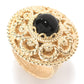 Vintage Gold Over Bronze Dome Ring with Filigree and Gemstone