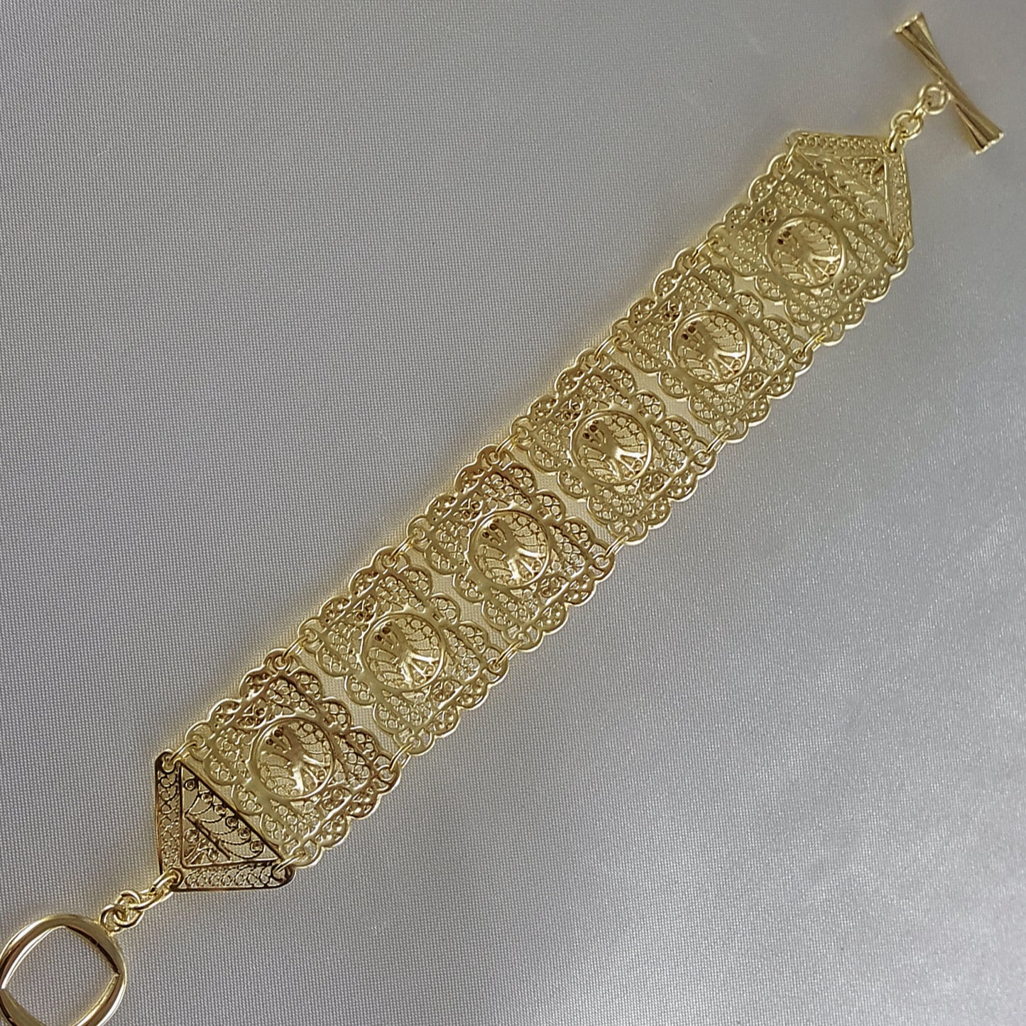 Statement Filigree Panel Bracelet with Toggle Clasp