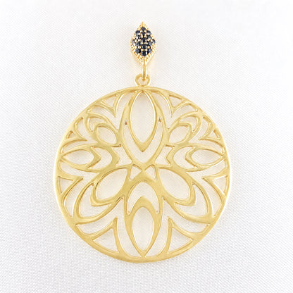 Openwork Medallion Pendant with Black Spinels