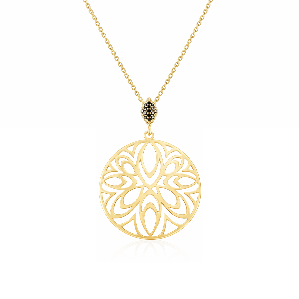 Openwork Medallion Pendant with Black Spinels