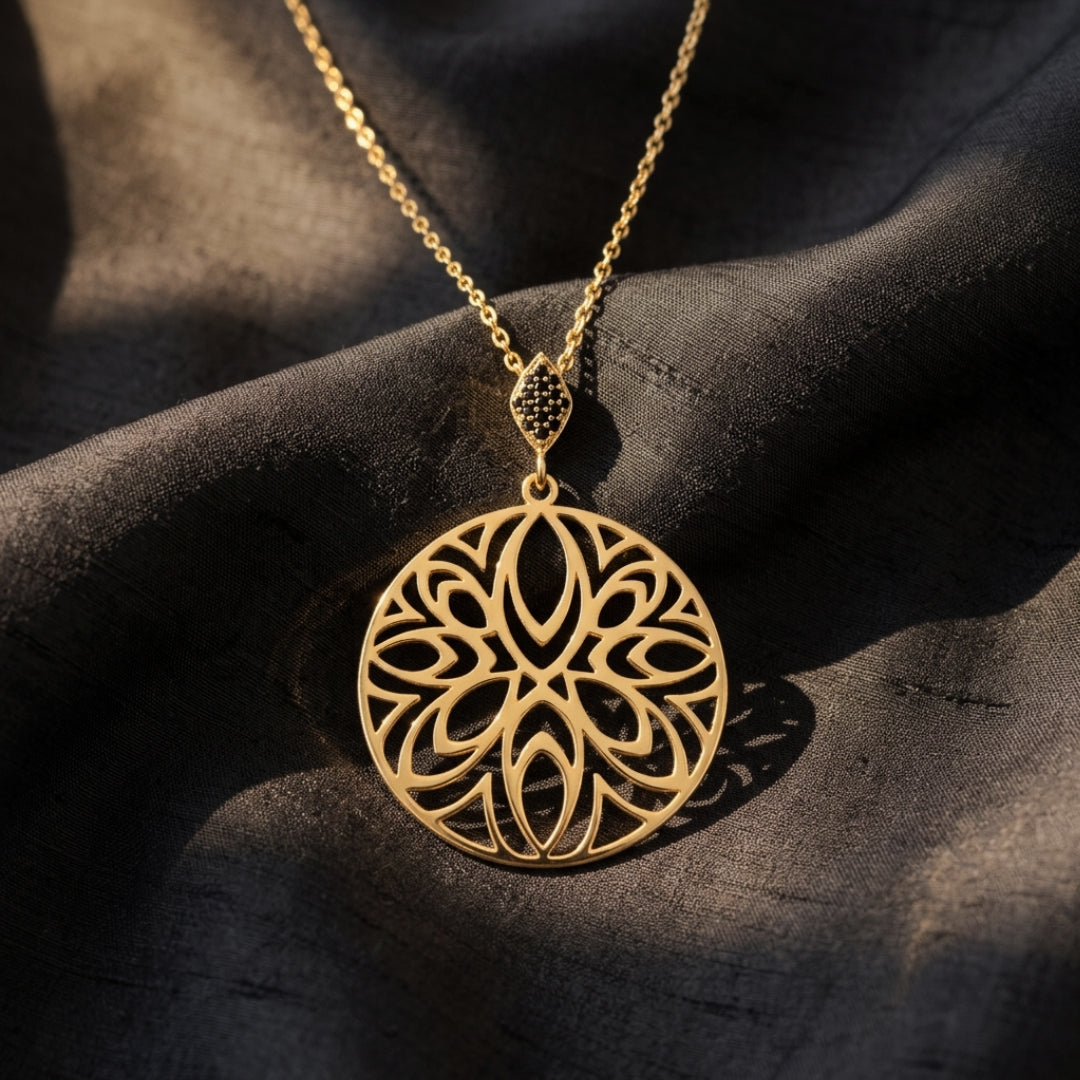 Openwork Medallion Pendant with Black Spinels
