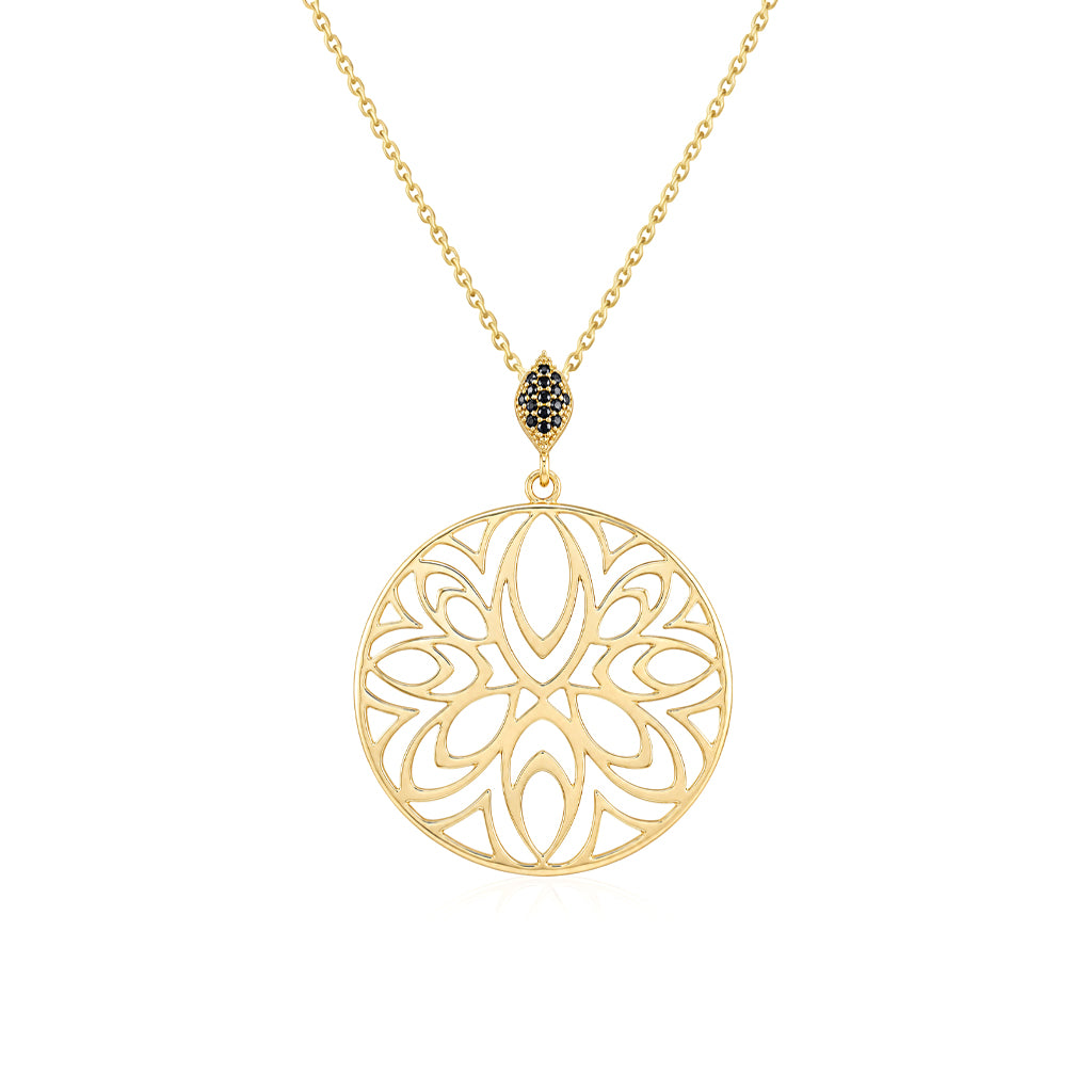 Openwork Medallion Pendant with Black Spinels