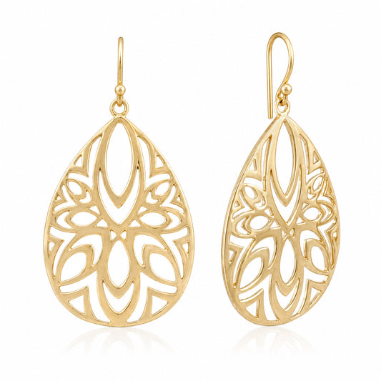 Teardrop Openwork Drop Earrings | Gold Finish Turkish Jewelry