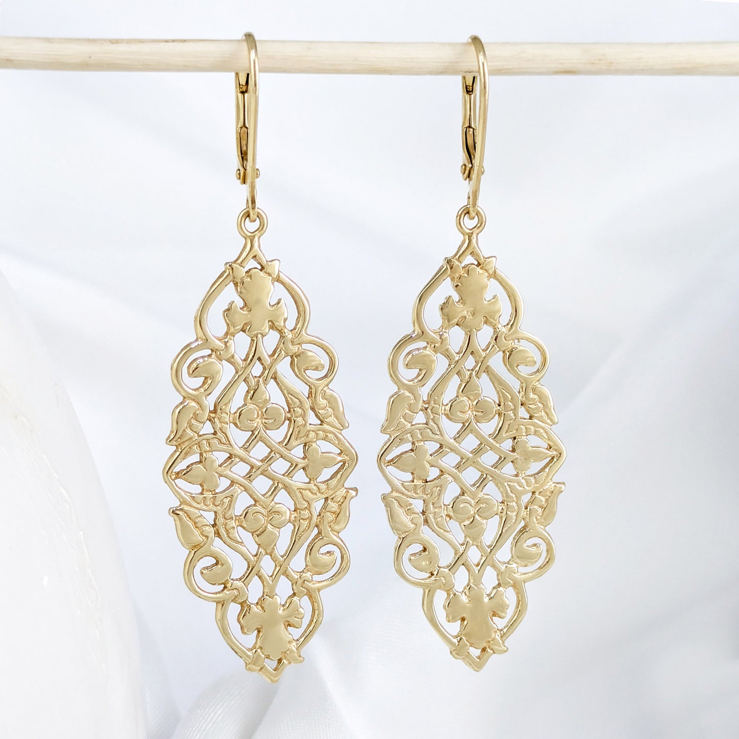Ornate Openwork Scrollwork Drop Earrings
