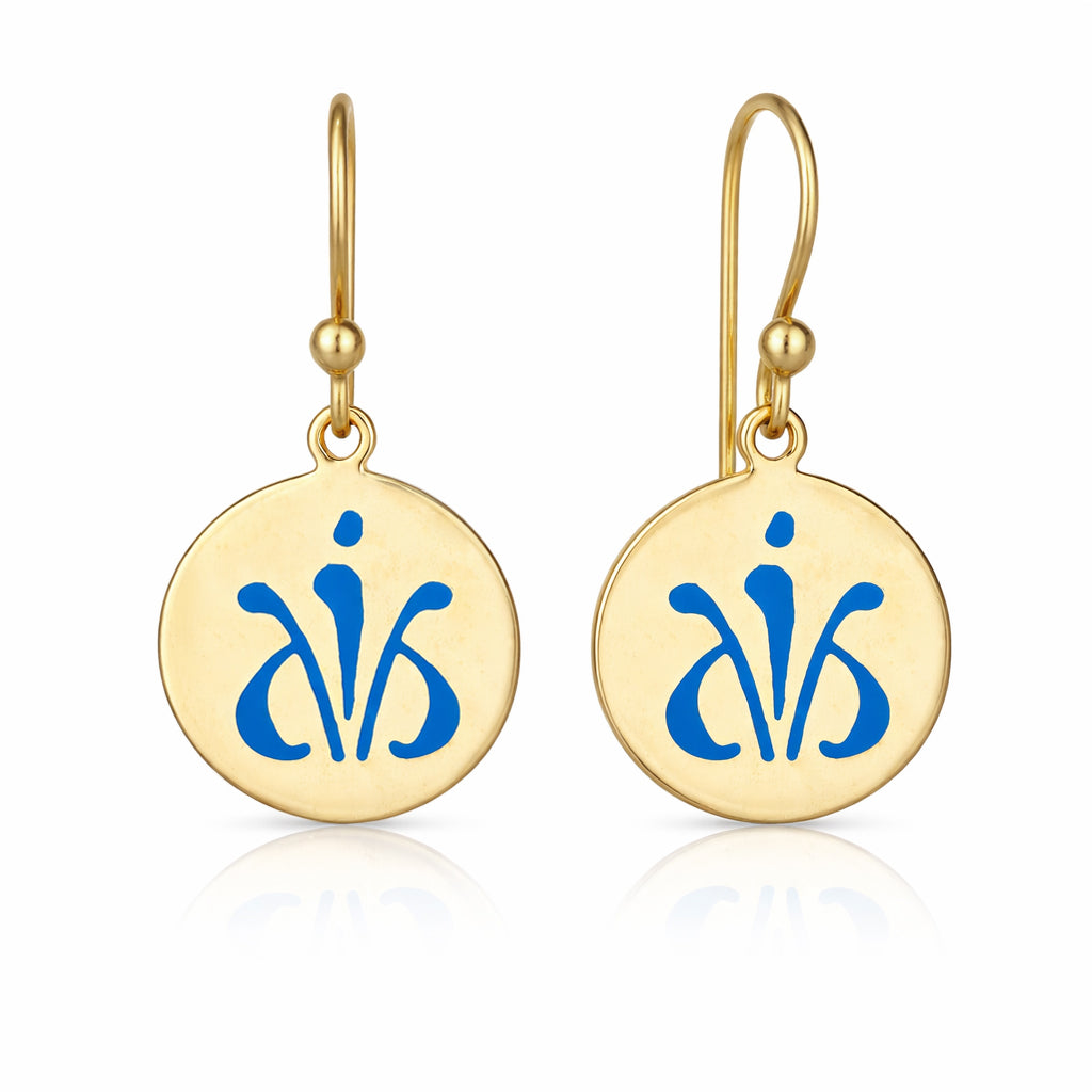 Blue Enamel Round Disc Drop Earrings