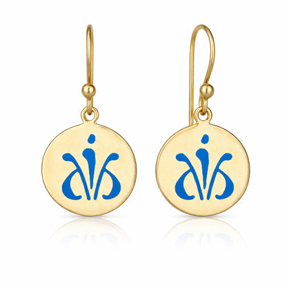 Blue Enamel Round Disc Drop Earrings