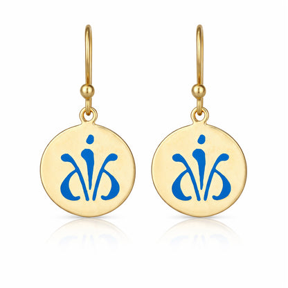 Blue Enamel Round Disc Drop Earrings