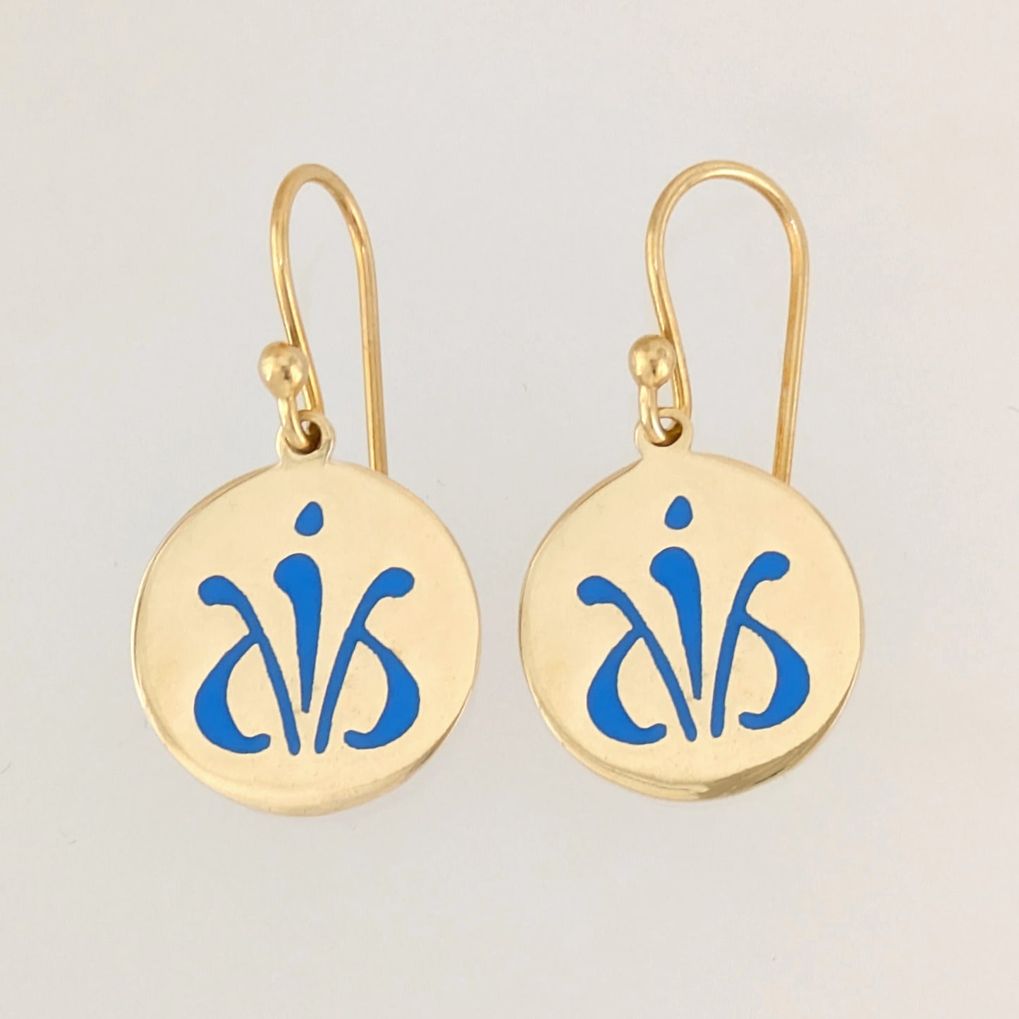 Blue Enamel Round Disc Drop Earrings