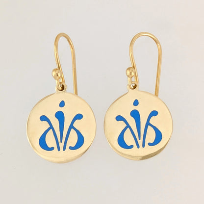 Blue Enamel Round Disc Drop Earrings