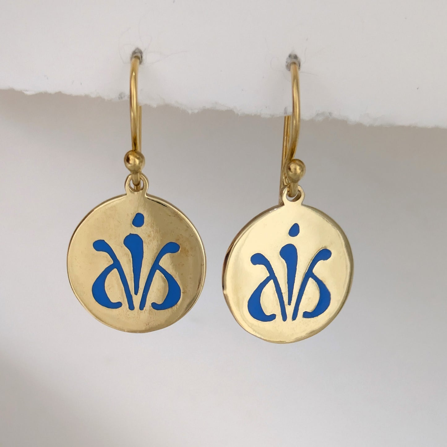Blue Enamel Round Disc Drop Earrings