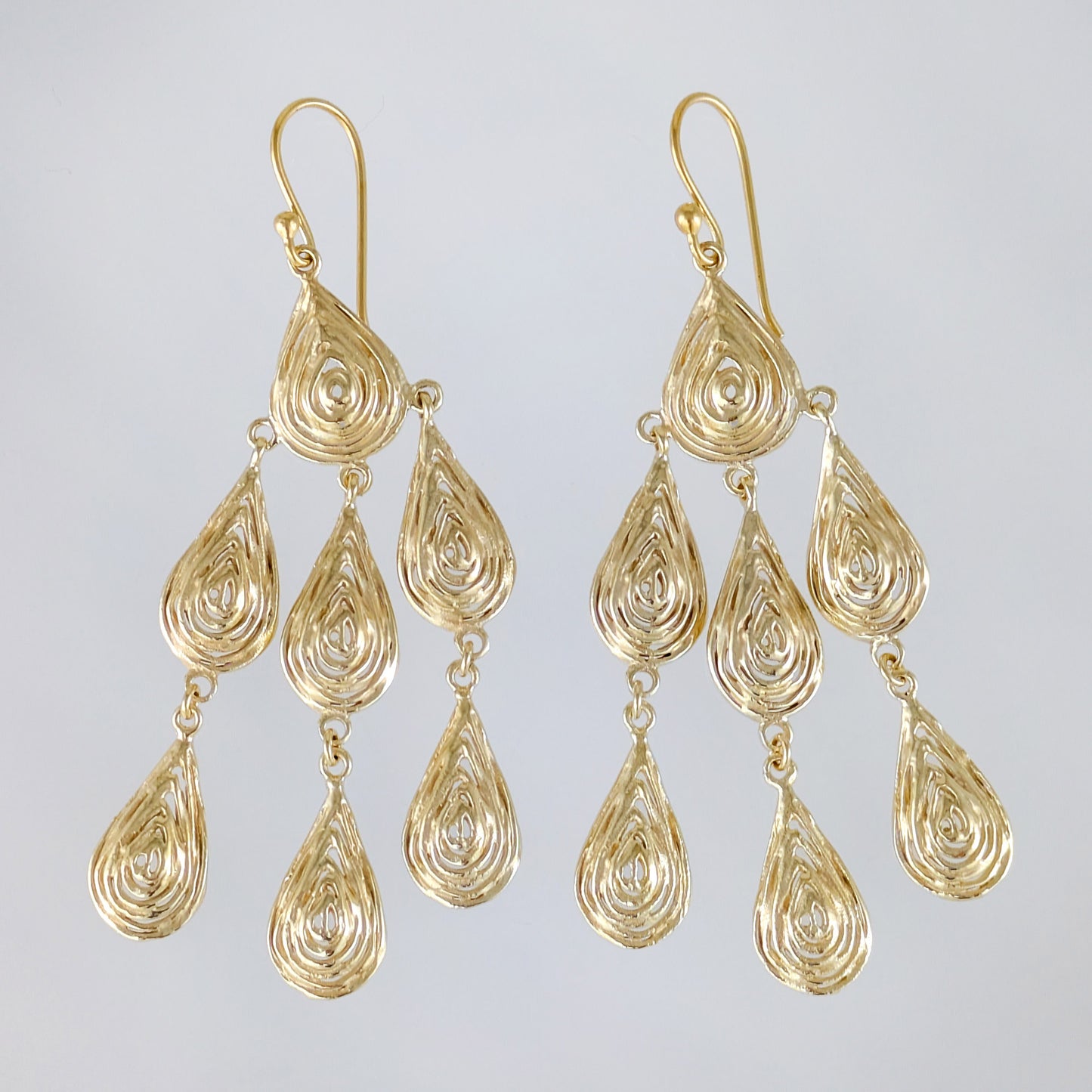 18K Gold Plated 2.75" Textured Dangle Earrings