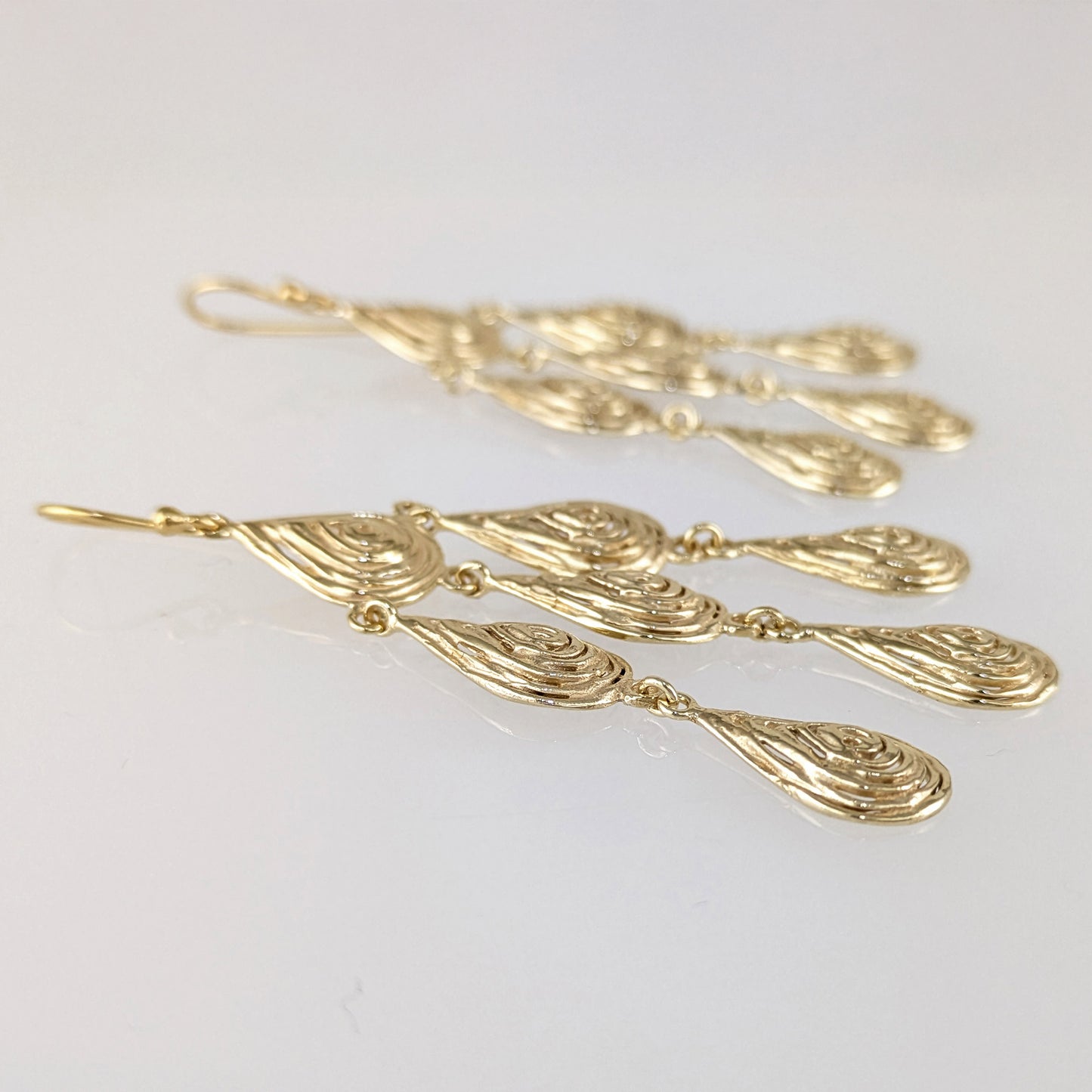 18K Gold Plated 2.75" Textured Dangle Earrings