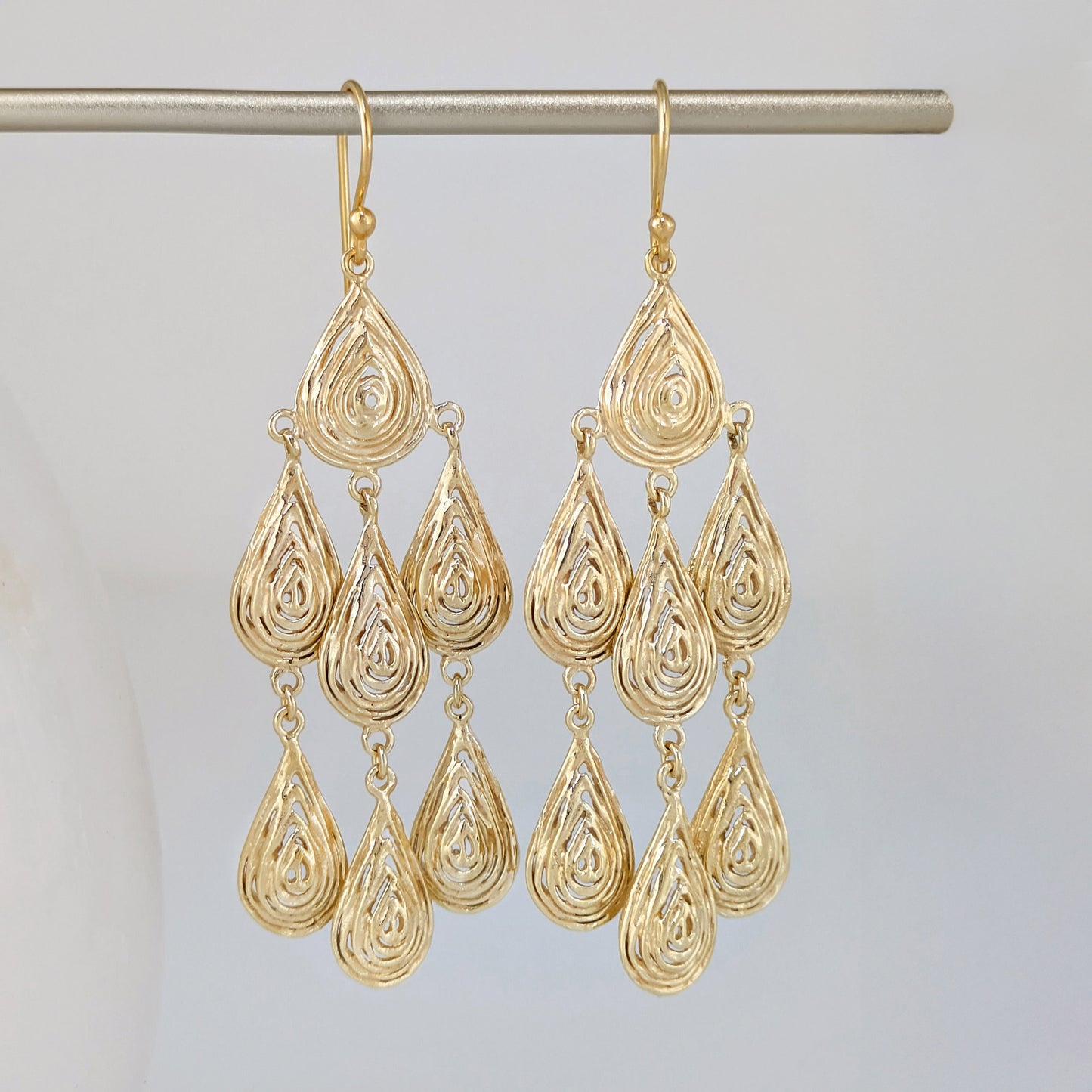 18K Gold Plated 2.75" Textured Dangle Earrings