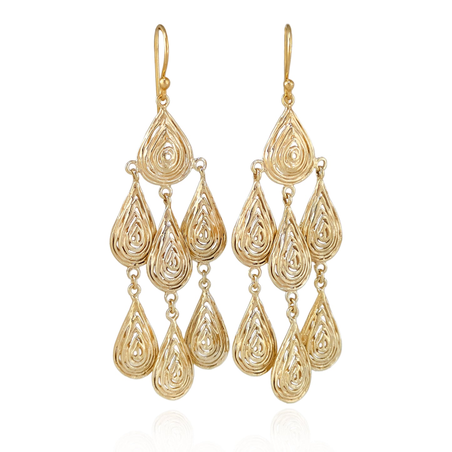 18K Gold Plated 2.75" Textured Dangle Earrings