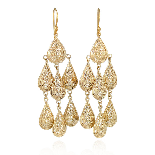 18K Gold Plated 2.75" Textured Dangle Earrings