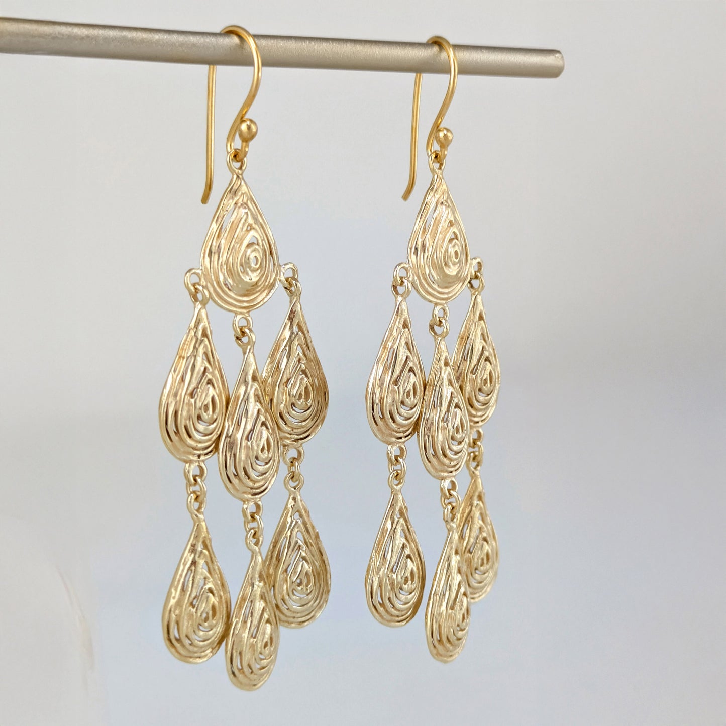 18K Gold Plated 2.75" Textured Dangle Earrings