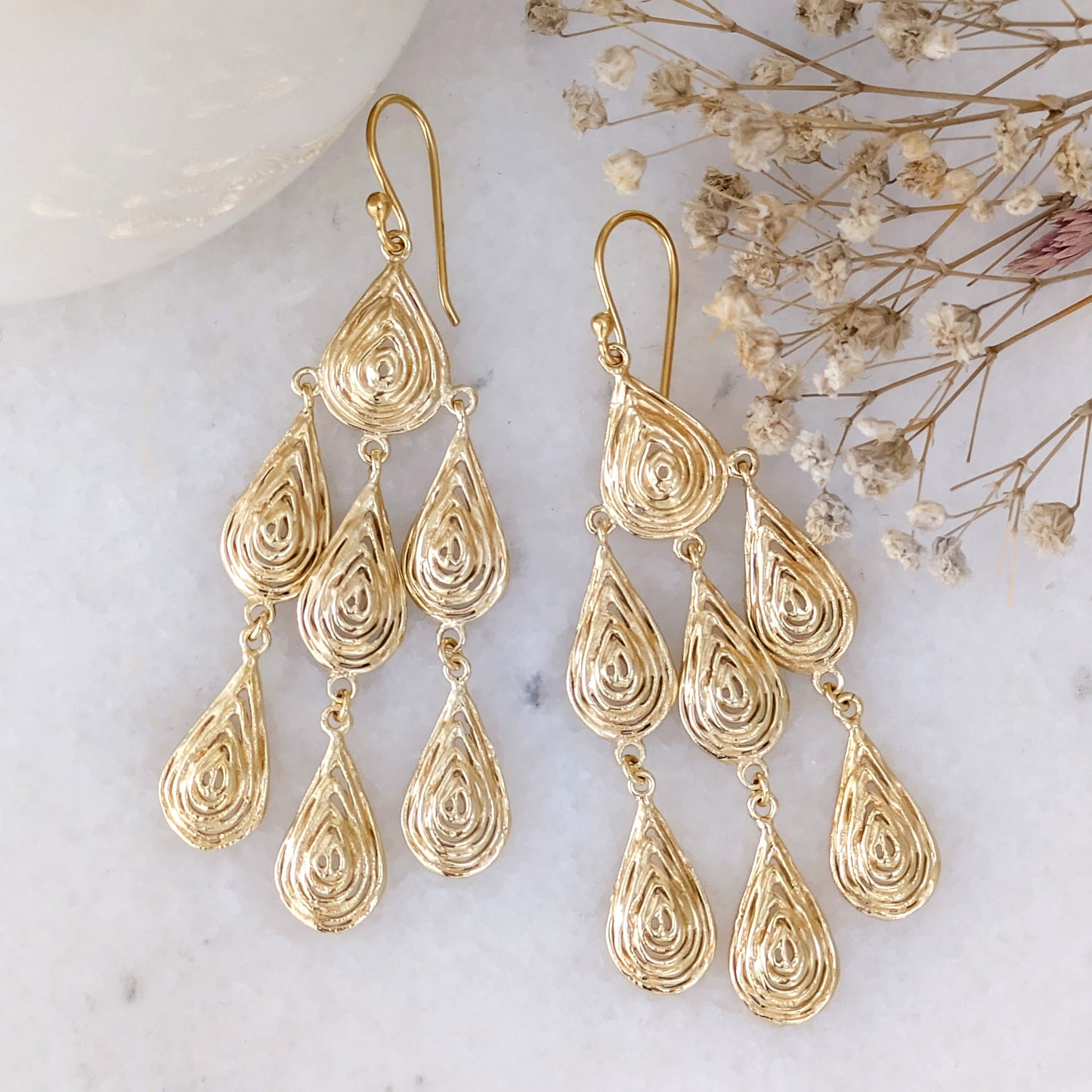 18K Gold Plated 2.75" Textured Dangle Earrings