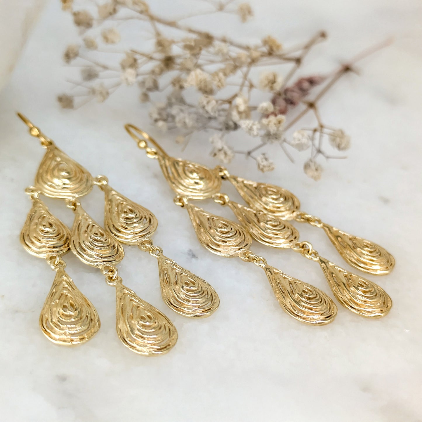 18K Gold Plated 2.75" Textured Dangle Earrings